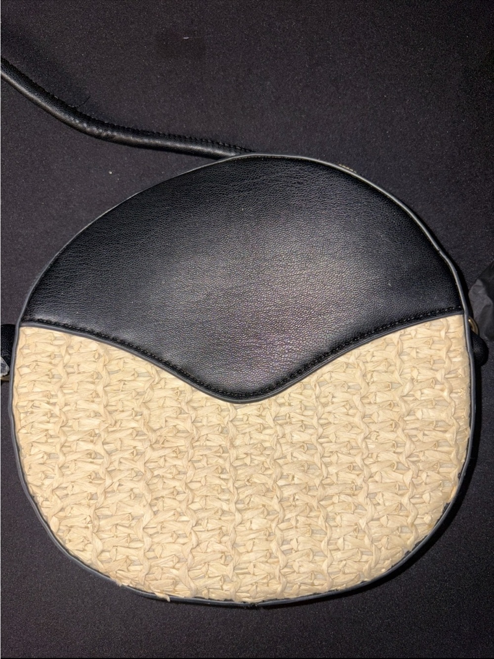 JustFab Black and Cream Round Woven Crossbody